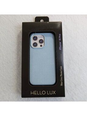 HELLO LUX Light Blue Crocodile Texture Case for iPhone 15 Pro Faux Leather
